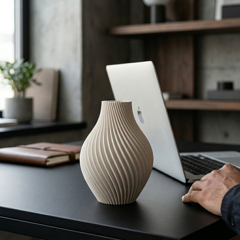 White Spiral Vase — Modern 3D Printed Sculptural Decor