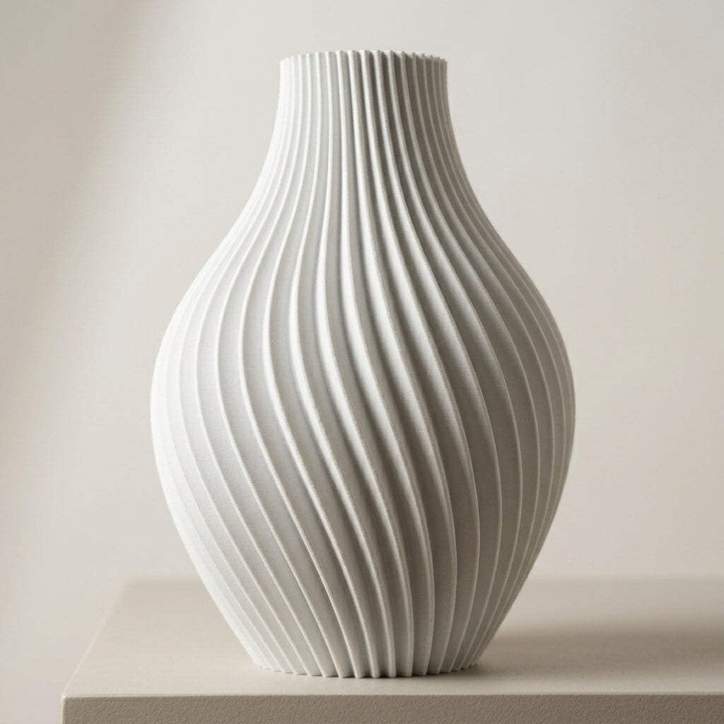 White Spiral Vase — Modern 3D Printed Sculptural Decor