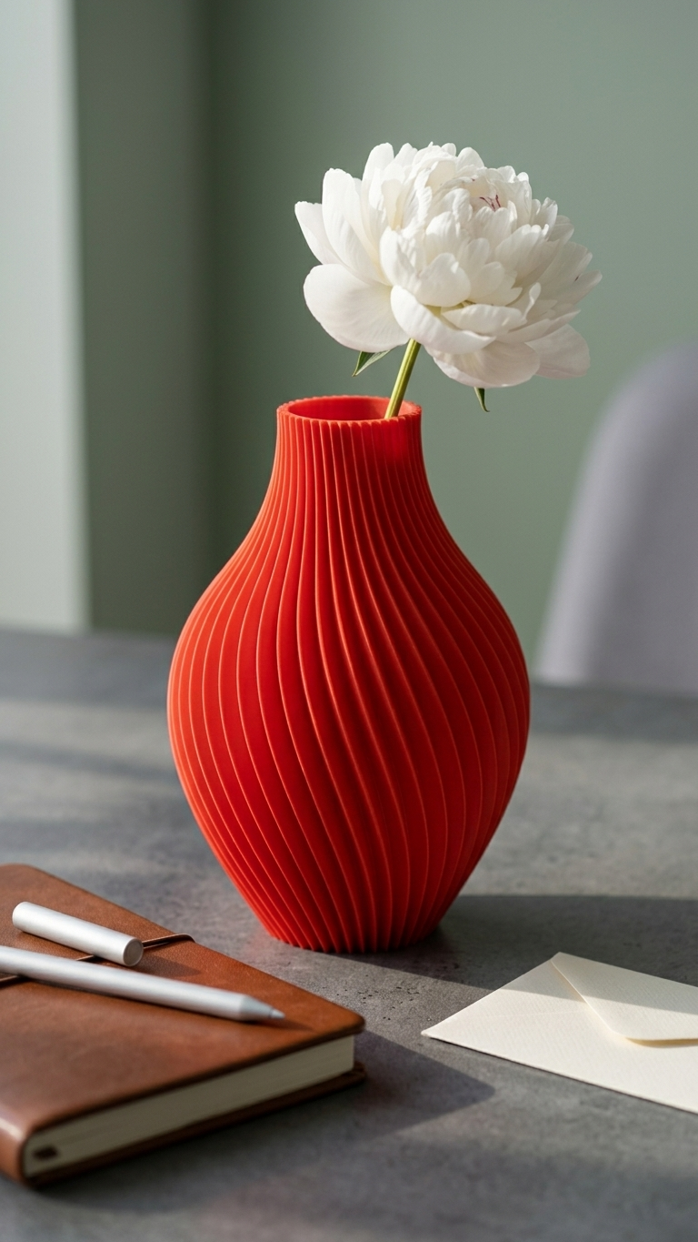 Red Spiral Vase — Modern 3D Printed Sculptural Decor