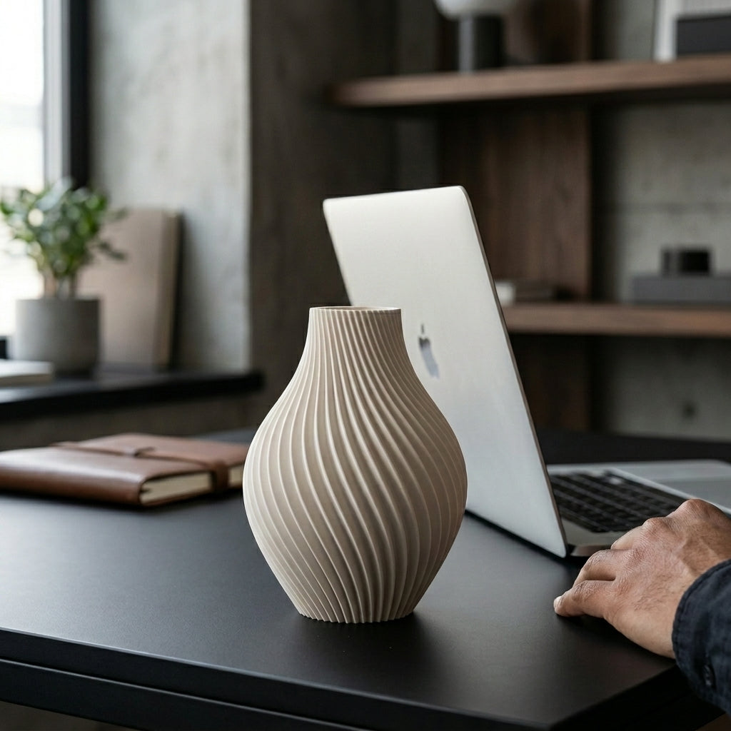 White Spiral Vase — Modern 3D Printed Sculptural Decor